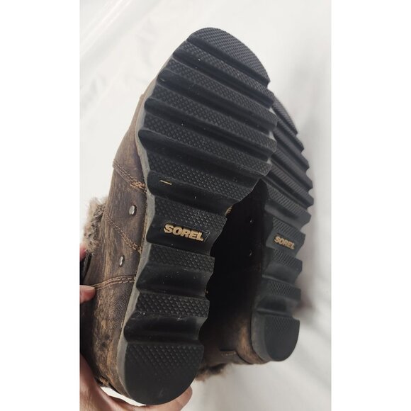 Sorel Women's Sz. 7.5 Brown Joan Of Arctic Booties Faux Fur Leather Wedge Boots - Picture 8 of 8